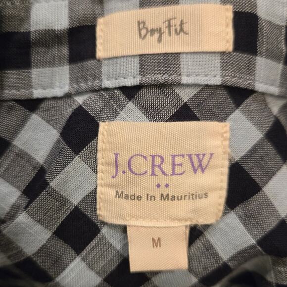 J Crew Boyfriend Light Weight Woven Cotton Gingham Checkered Blue Shirt Medium - Picture 6 of 9